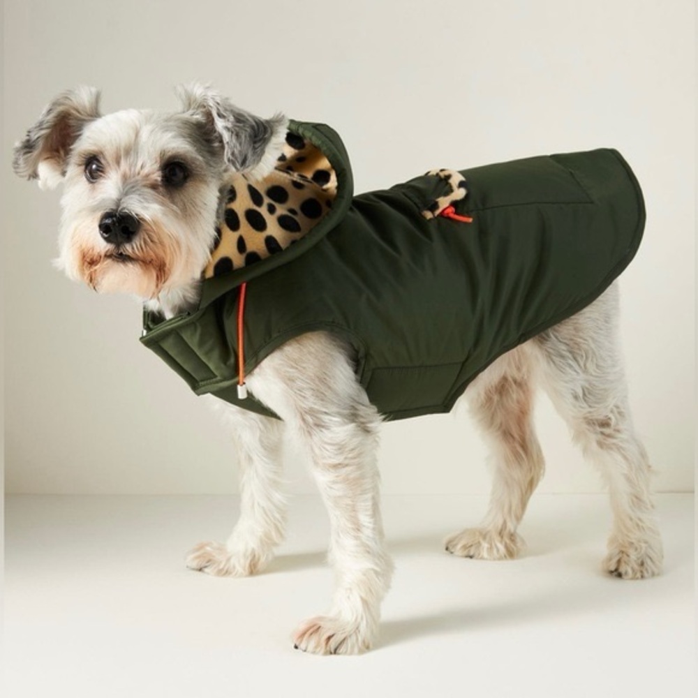 Ware of the Dog olive puffer coat with leopard print lining size 18